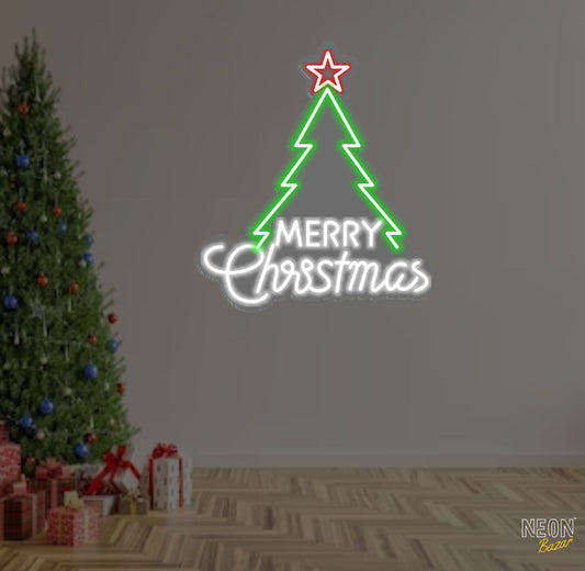 Merry Christma Icon & Christmas Tree Neon Sign - NeonBazar