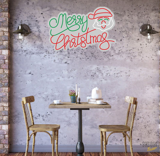 Merry Christmas & Happy Santa Face Neon Sign - NeonBazar