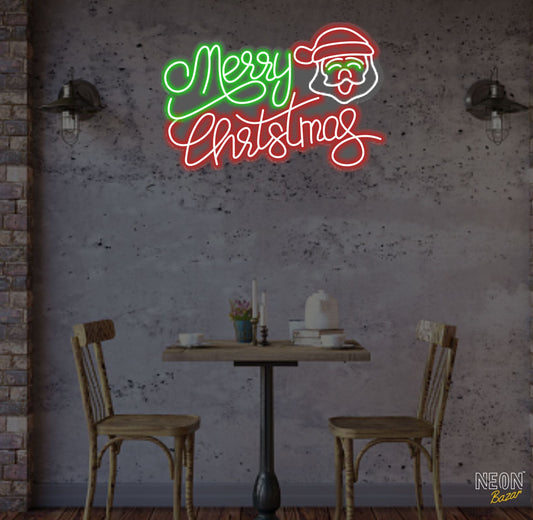 Merry Christmas & Happy Santa Face Neon Sign - NeonBazar