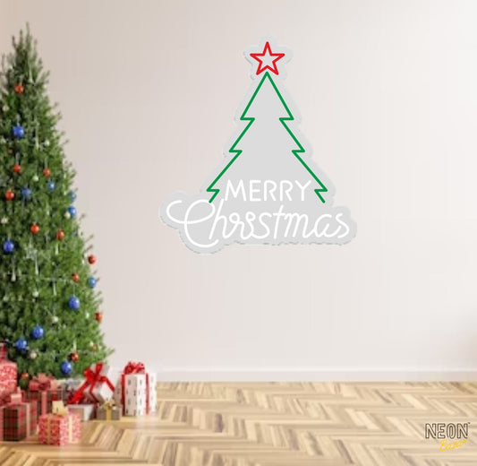 Merry Christma Icon & Christmas Tree Neon Sign - NeonBazar